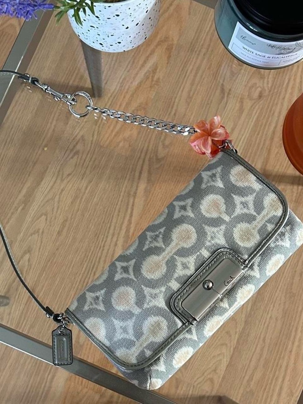 Coach Vintage Gray and Cream Signature Purse